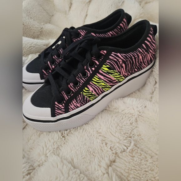 adidas Shoes - Adidas Nizza Platform Women's Zebra Pattern Sneakers - Black, Pink, Yellow